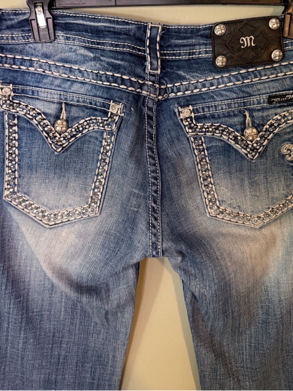 Gorgeous Y2K Long Miss Me Boot Jeans With Embellished Pockets 35” Inseam